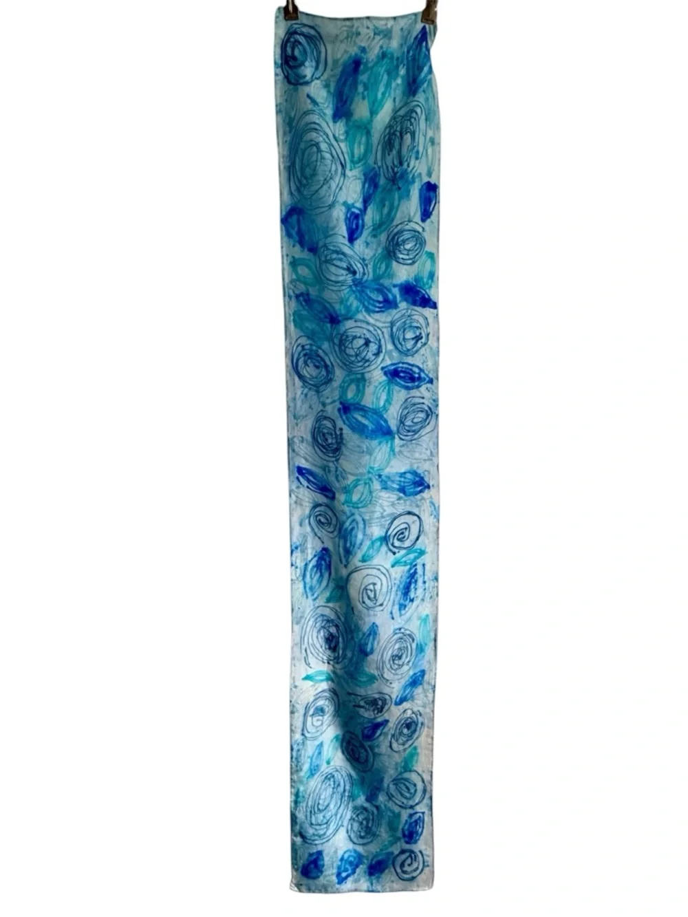 Silk Scarf Belt Boho Festival Coastal Cowgirl Waist Wrap Blue Geometric 57-1/2”L
